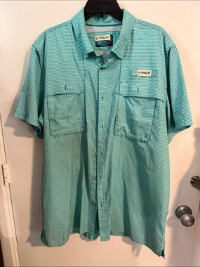 Magellan Outdoors Teal Green Micro-Check Short-Sleeve Button-Down Shirt